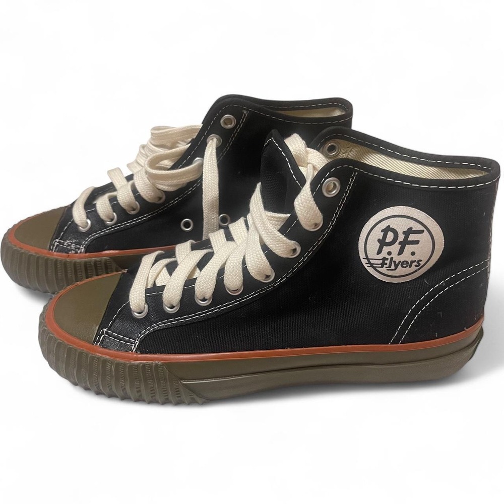 PF Flyers Center Hi Black Canvas High Top Sneakers Olive Green Sole PM14OH1K